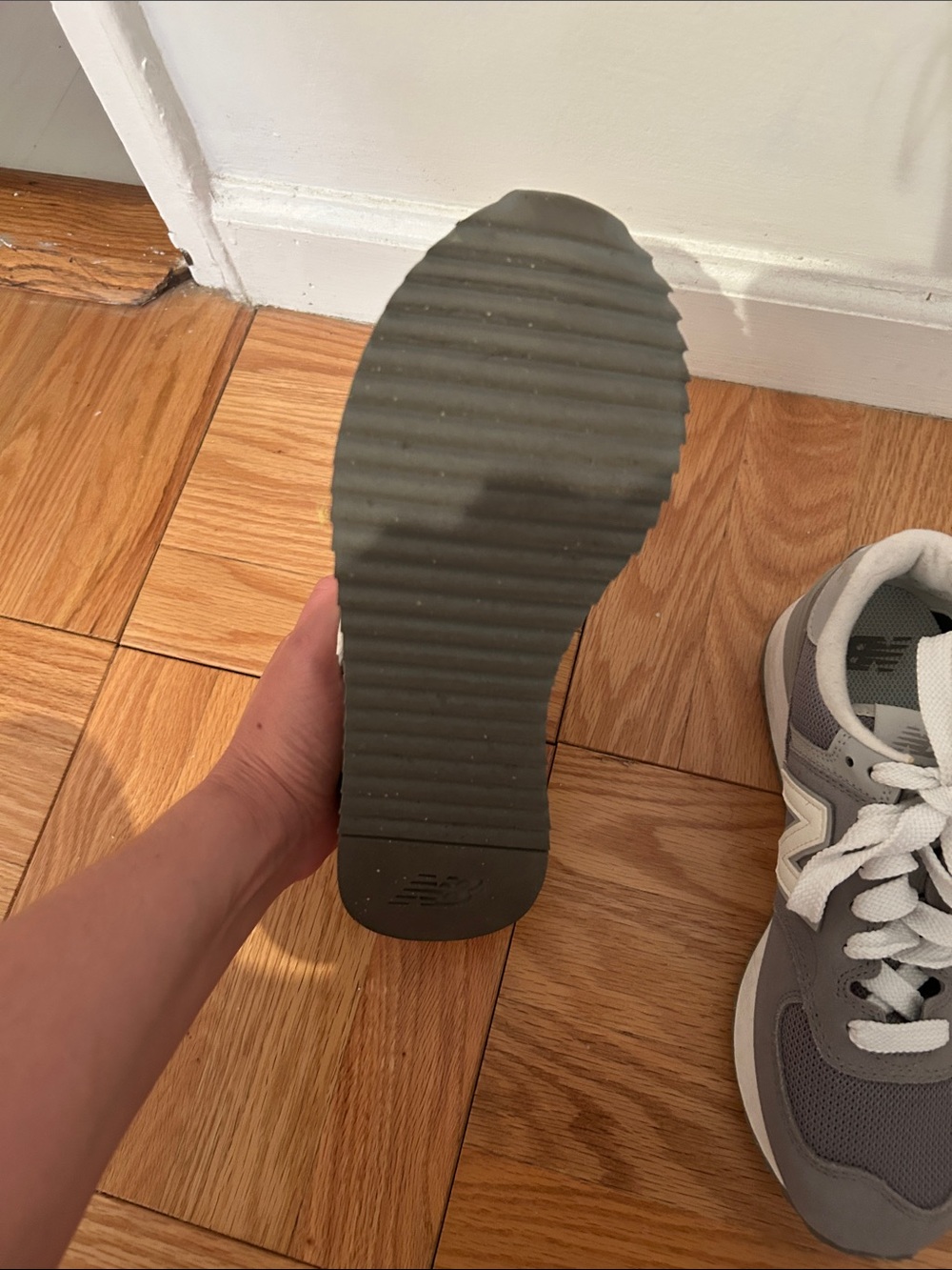 New Balance Gray and White Platform Sneakers - Picture 7 of 15